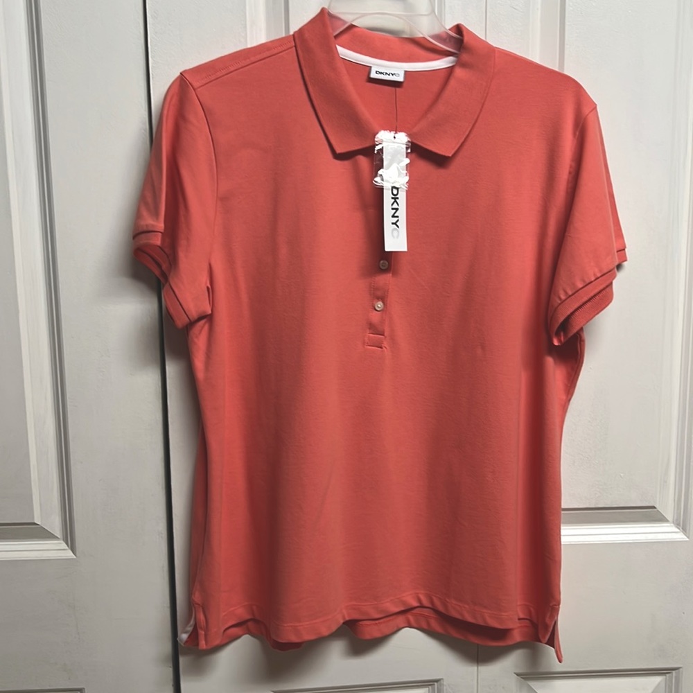 DKNYC Warm Coral Short Sleeve Stretch Cotton Women’s Polo Shirt Size XXL NWT